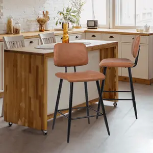 ERMNOIS Counter Height Bar Stools 26 Inch Modern Faux Leather Kitchen Island Chairs with Back and Metal Leg Upholstered BarStools for Mid-Century Modern Farmhouse and Rustic Styles