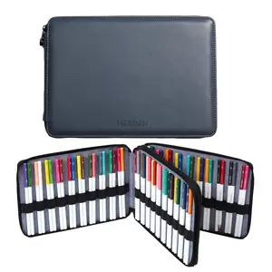 MEEDEN Pencil Marker Organizer Case: Premium PU Leather Zipper Pouch Lined with Silky Velvet - Large Capacity Pen Bag Supplies for Men & Artists – Slate Gray