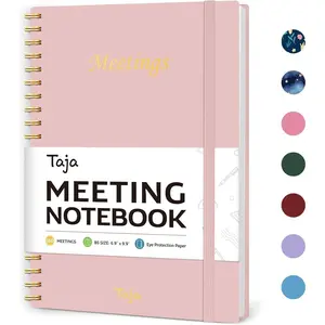 Meeting Notebook for Work Organization - Work Planner Notebook with Action Items, Agenda Planner for Note Taking, 160 Pages (6.9" X 9.9") Project Organizer for Men & Women - Pink