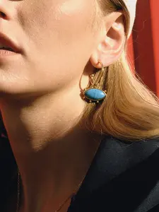 Ladies Earrings Blue Turquoise Devil s Eye Pendant C Ring Earrings Stainless Steel 18k Gold Plated Waterproof Anti Allergy Retro Personalized And Trendy Festival Gifts
