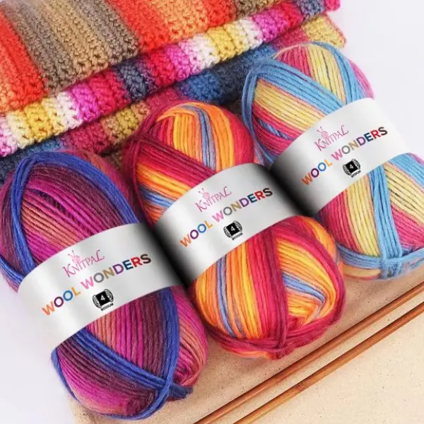 Worsted Weight Wool Yarn, 4 Skeins 650 yds/400g - KnitPal Wool Wonders Yarn for Knitting and Crocheting, Variegated, Multi-color, Warm, Soft Drape, Crisp Stitch Definition Handmade Knitting