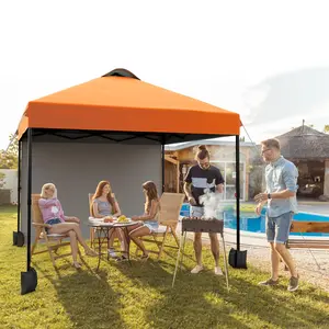 YJ-Garvee Canopy Tent, 10x10 Ft Portable Pop Up Outdoor Gazebo with 1 Removable Sidewall, Silver Coated Waterproof Tent with Roller Bag, Adjusable Heights Commercial Instant Shelter, Orange