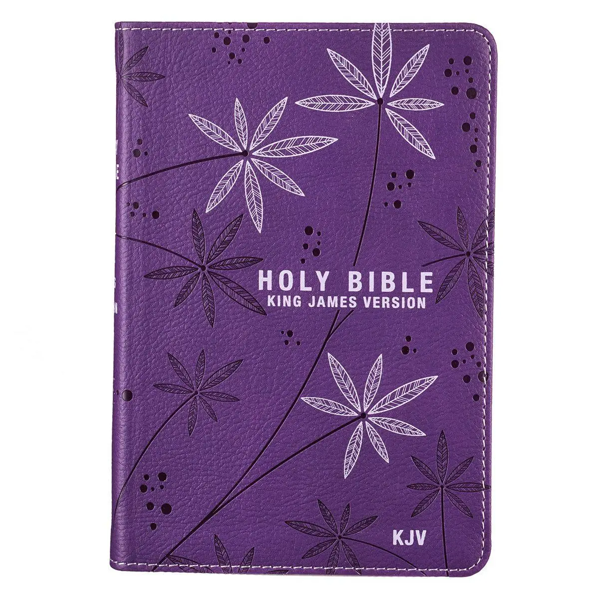 Purple Faux Leather Compact King James Version Bible with Heat-Debossed Leaf Design & Satin Ribbon Marker