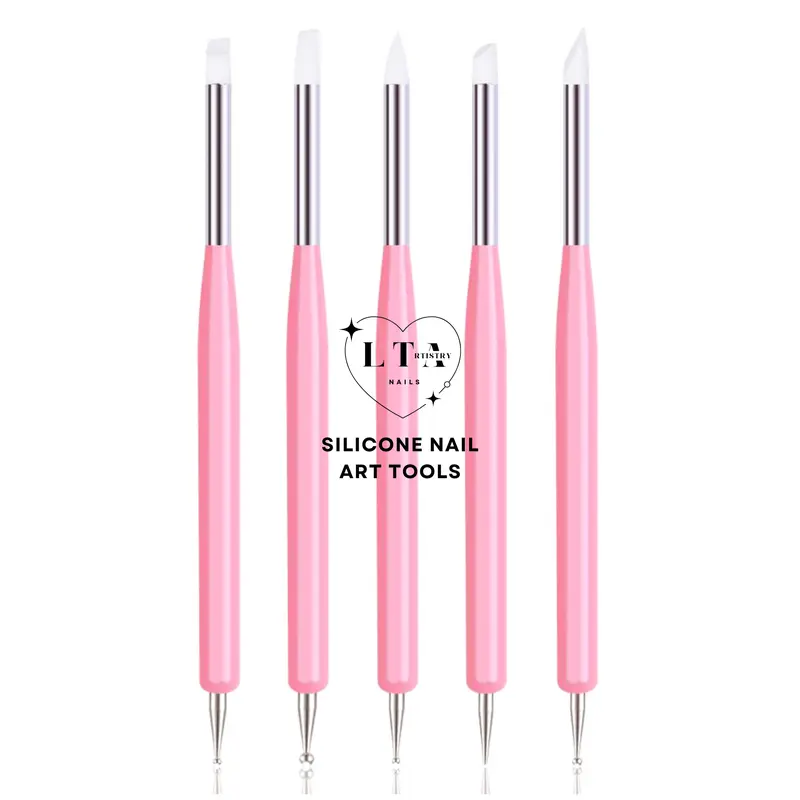 Double-Ended Silicone Nail Art Tools - Set of 5 Shape Sculpt & Dot Precision Tools for 3D Nail Art & Gel Blending