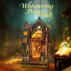 FUNPOLA Easter Magic Library Book Nook Kit – LED 3D Wood Puzzle with Infinity Mirror – DIY Bookshelf Decor, Miniature Craft Gift for Kids and Adults