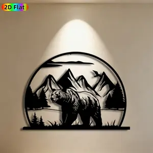 1pc Bear & Mountain Metal Wall Art,Wilderness Bear Statue Mural, Ideal Gift for New Year, Thanksgiving, Nature Enthusiasts, Weather-Resistant Metal Wall Decor , Perfect for Outdoor Fence & Indoor Wall, Mountain & Wildlife Decor Enthusiasts