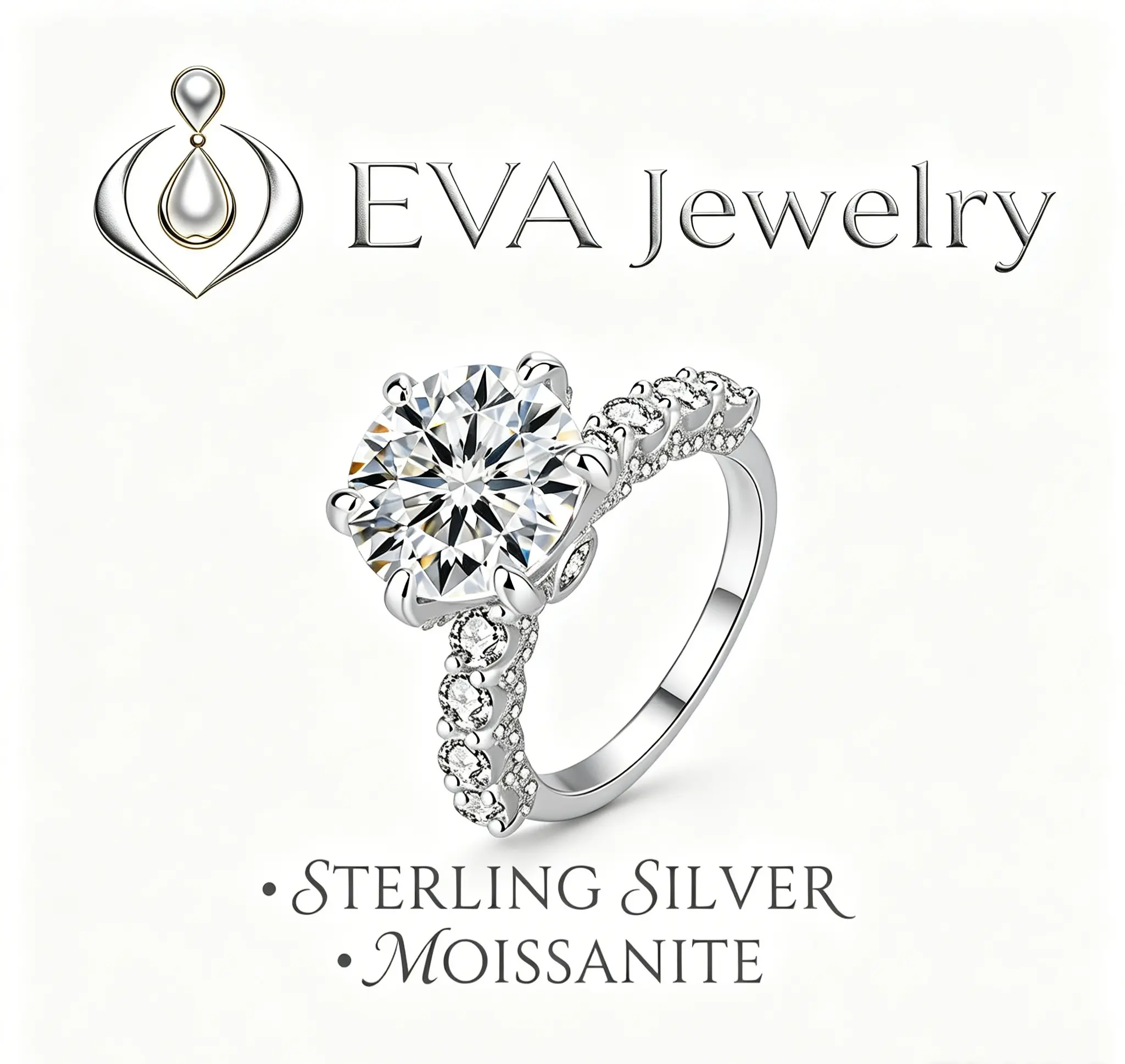[EVA Jewelry] Wedding Ring 925 Sterling Silver Synthetic Moissanite Ring