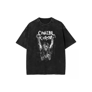 [Vintage Wash] Cannibal Corpse Band Graphic T-Shirt, 100% Cotton Casual Crew Neck Short Sleeve, All-Season Knitted Fabric, Heat Transfer Printing, Unisex Regular Fit