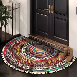 Bohemian Style Half Round Rug, Boho Area Rug, Decorative Area Rug, Bohemian Style Rugs, Household Decorative Rug, Soft Comfortable Home Decor Mat, Easy to Clean Non-Shaggy Door Mat for Entry Living Room Bedroom