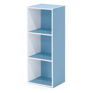LUDER Bookcase, 3-Cube Bookshelf, Open Shelf Bookcase, 9.3 x 12 x 31.5, for Living Room Bedroom Home Office, White/Light Blue