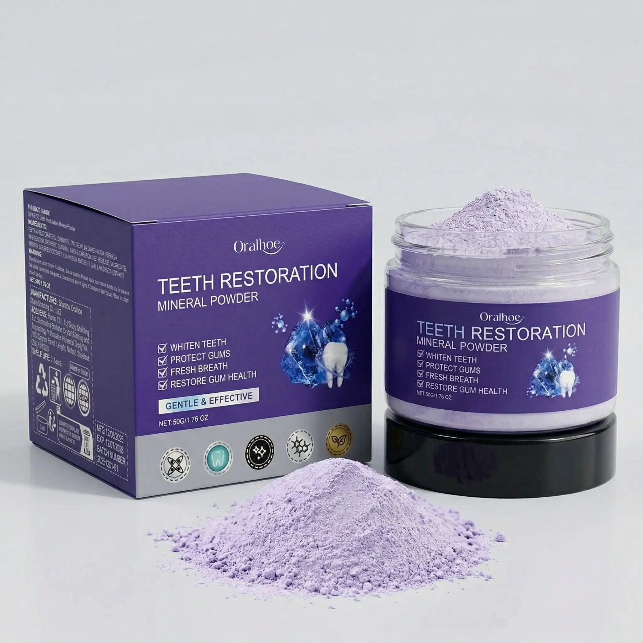 Hydroxyapatite Tooth Powder, Purple Teeth Restoration Mineral Powder, Peroxide-Free Whitening for Yellow Teeth, Support Gum Health & Fresh Breath Daily Use