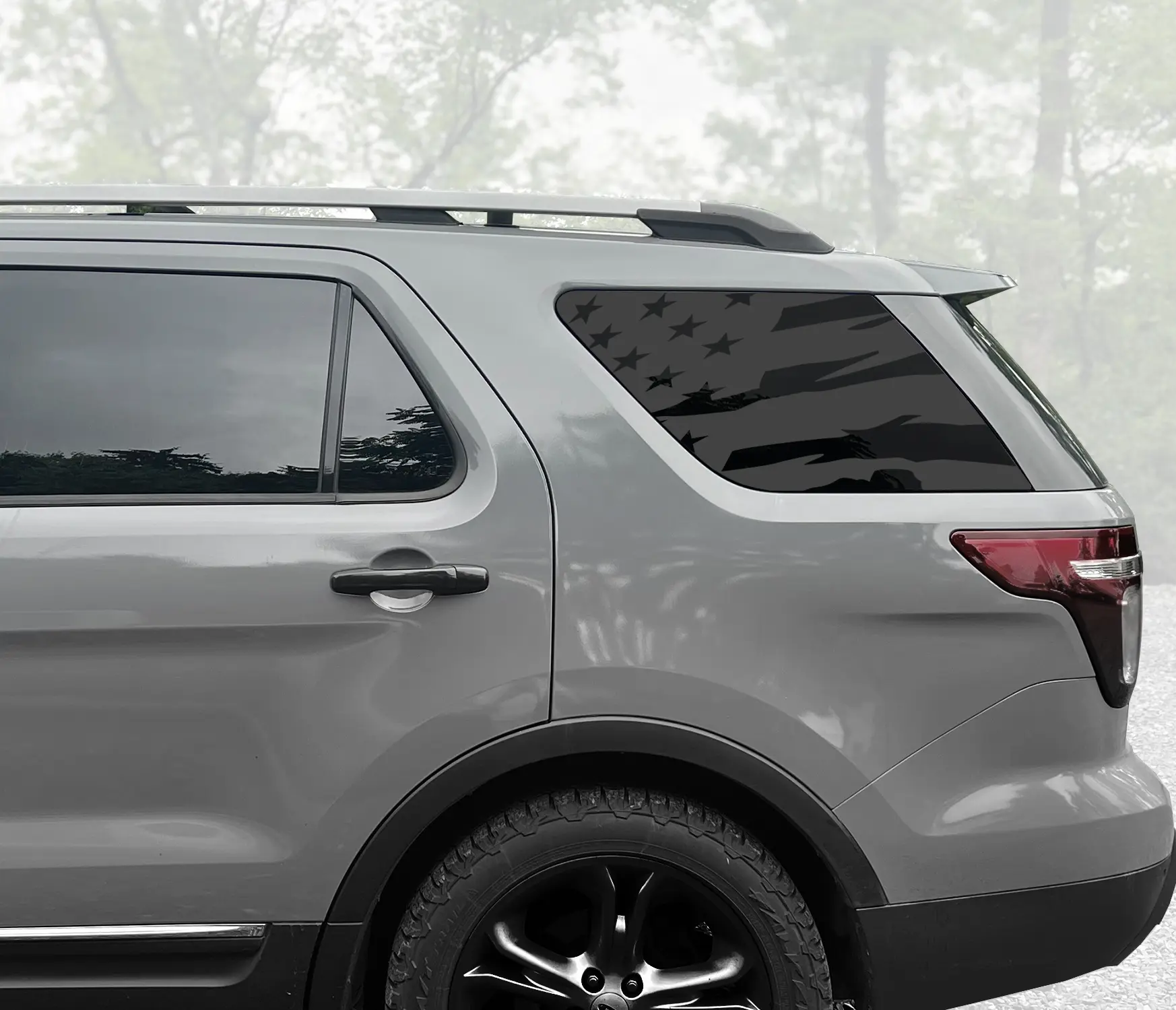 SUV Rear Cab Window Tattered Flag Graphic Decal Set