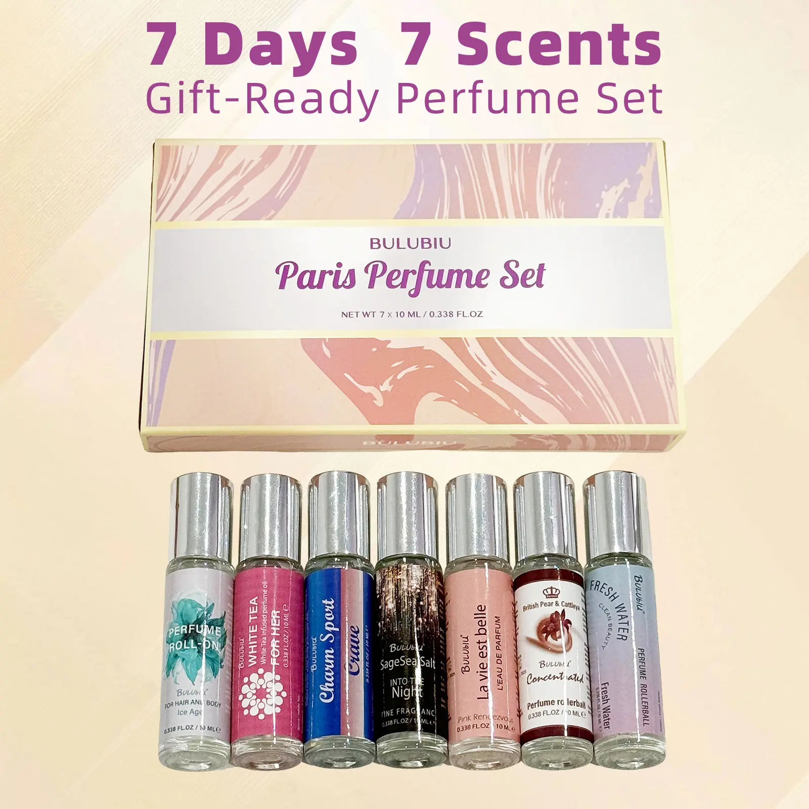 Holiday Perfume Gift Set - 7 Days 7 Aromatic Scents Roll-On Perfume Oil Collection, Floral Blend Fragrance, Long-Lasting Mini Gifts for Her, Single Item Unisex Fragrance