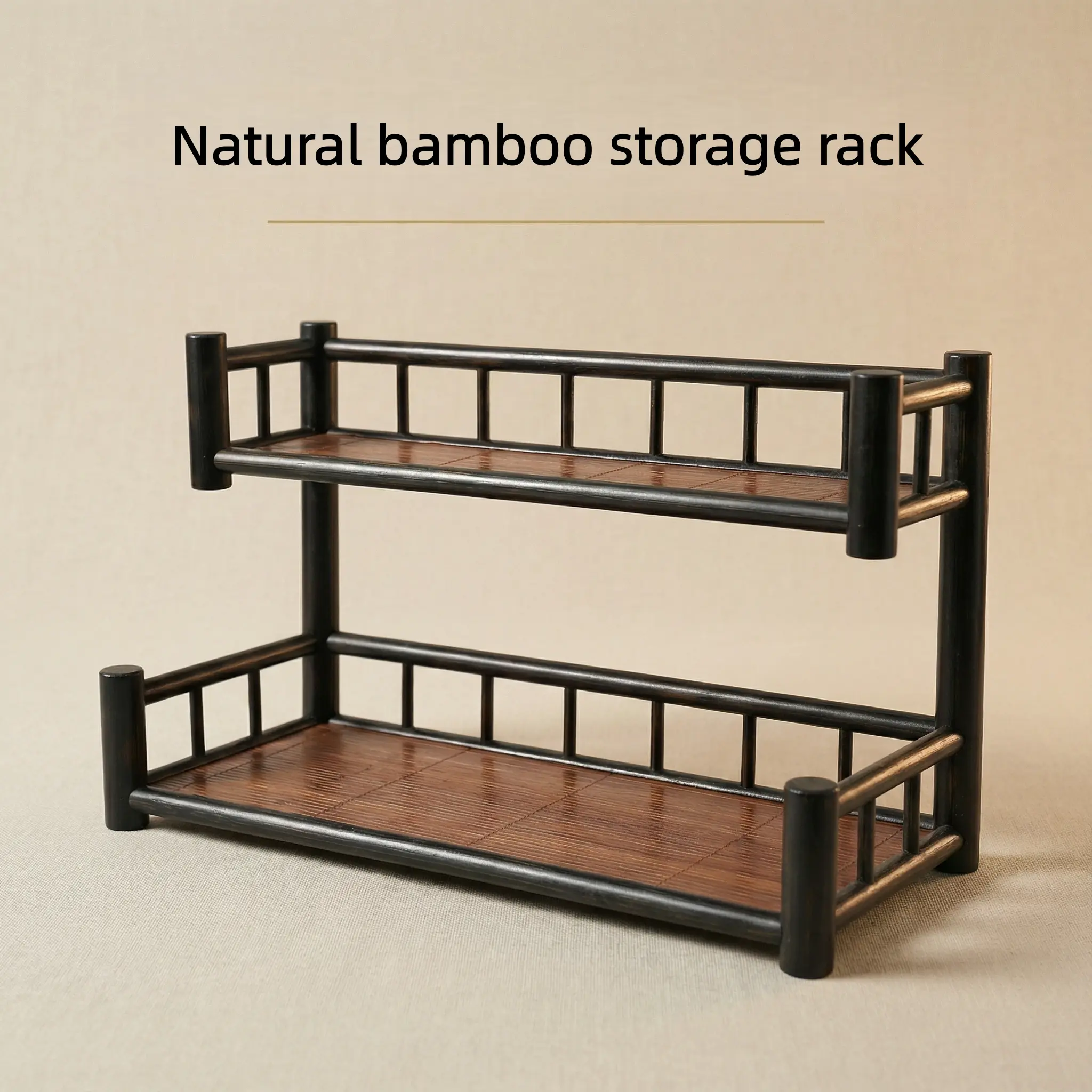 Durable Natural Bamboo Handwoven Multifunctional Storage Shelf, Indoor Furniture Organizer for Bathroom & Kitchen, Café Display Rack