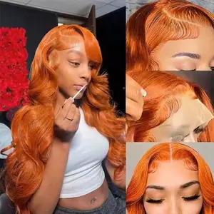 Ginger Orange Glueless Human Hair Wig 13x6 HD Lace Front Body Wave Pre Plucked Hairline 180% Density 30 Inch