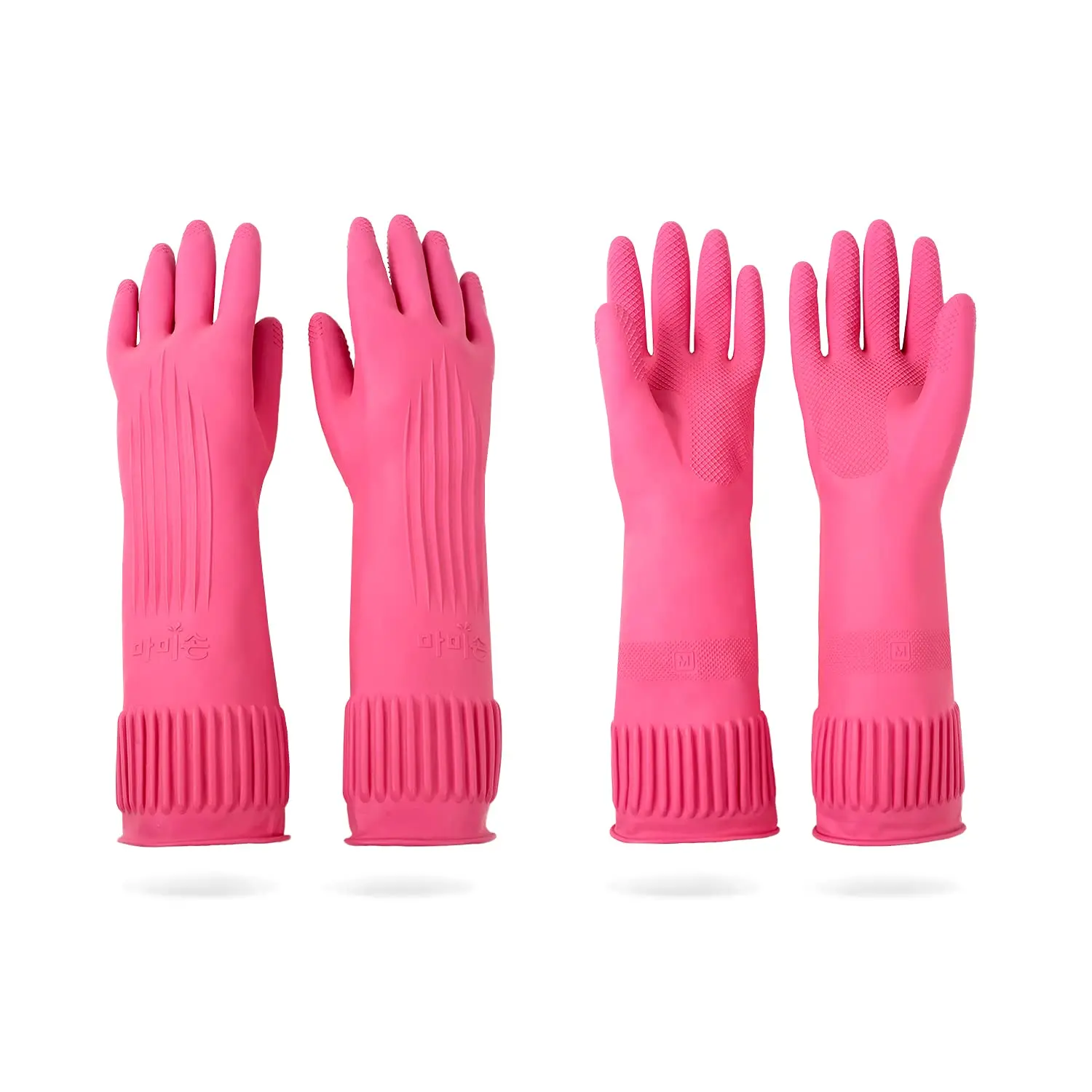 Mamison Latex-Free Allergy-Safe Reusable Cleaning Gloves - 13.7-in, Lightweight, Waterproof Rubber, Grip-Enhanced Textured, Non-Slip, Medium, Pink, 2-Packs, Prevents Allergic Reactions, for Household Dishwashing, Car Wash, Daily Tasks, Indoor/Outdoor