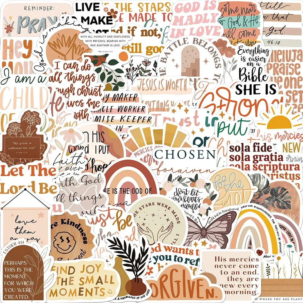 Bible Verse Sticker, 50pcs/1000pcs Boho Style Decorative Sticker, DIY Decals for Water Bottle, Laptop, Phone Case, Scrapbooking, Journal Making, Ornaments