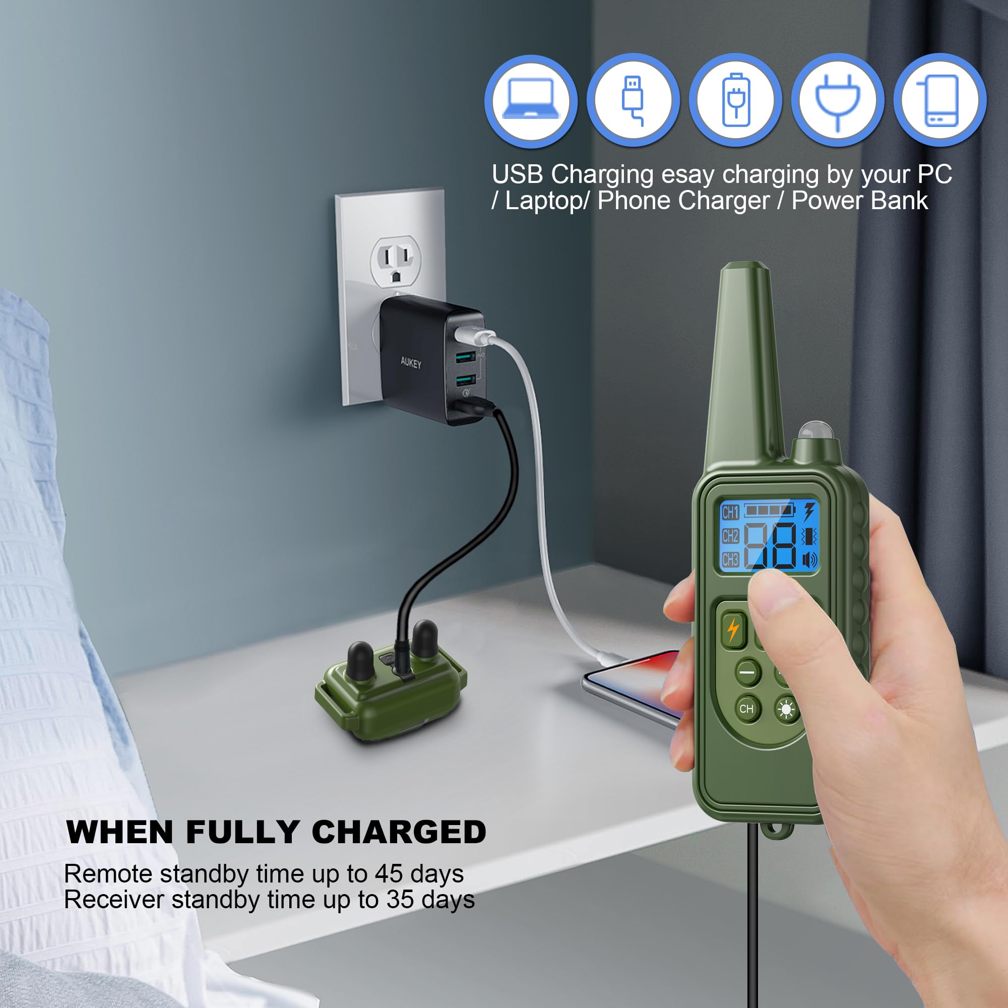 Jugbow Dog Collar 3 Dogs - 3300FT Dog Training Collar with Remote, IPX7 Waterproof E Collar for Dogs Training Rechargeable Collars for Large Medium Small Dogs (10-120lbs)