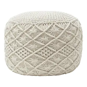 Ornavo Home Macrame Hand Knitted Braid Cord Pouf Ottoman