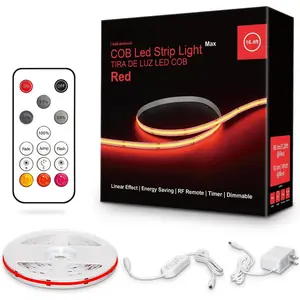 16.4ft Red COB Led Strip Lights with RF Remote, Dimmable Bright Dotless Adhesive Indoor Led COB Light Strip for Cabinet, Painting, Room, Bed