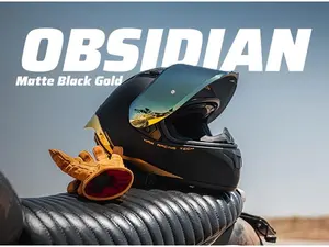 HAX Obsidian Matte Black Gold Motorcycle Helmet Full Face DOT Certified with Anti-Scratch Visor Advanced Ventilation Impact-Resistant Shell for Safe Comfortable Rides