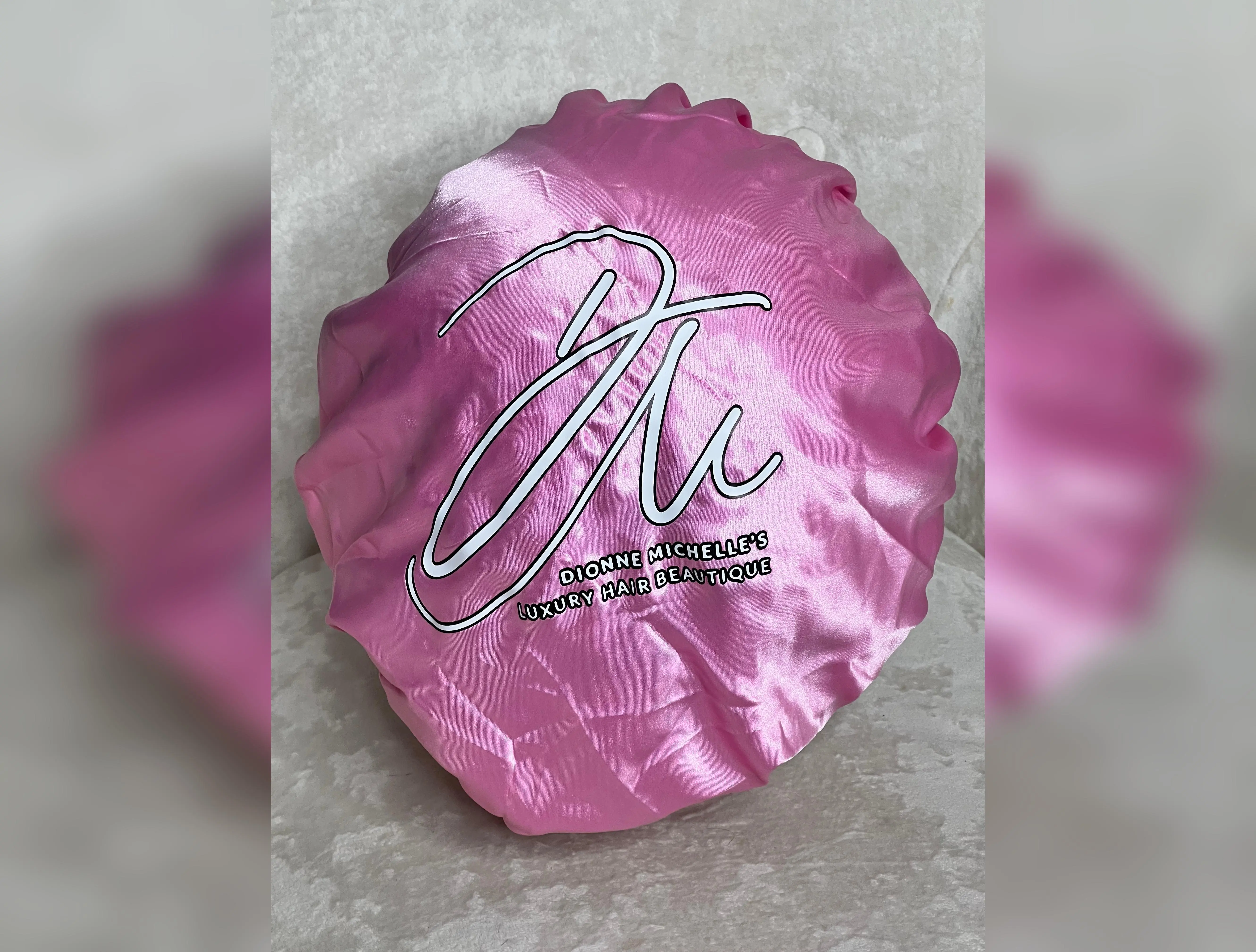 Dionne Michelle's Luxury Hair Pink Satin Signature Hair Bonnet