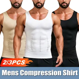 2/3PCS Mens Compression Shirt, Tummy Control Vest, Menswear Body Shaper, Breathable Lightweight Stretchy Comfortable Activewear Workout Tank Tops Gynecomastia Suits,Shapewear Tank