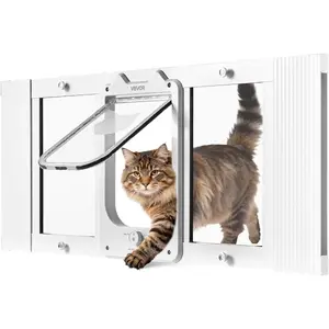 VEVOR Cat Door for Window, Adjustable to Fit Window Width 31 - 36, 4 Secure Lock Modes, Aluminum Frame and High - Transparency Glass, Magnetic Closure, Weatherproof Quick - Fit Pet Door for Cats, BlackVEVOR Super Brand Day