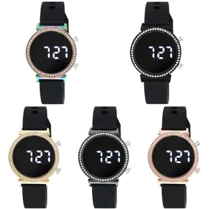 38mm Montres Carlo Women Silicone Band Stones Dial LED Sport Men's Digital Watch