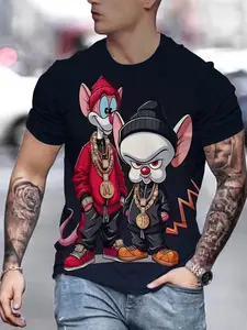 Men's Summer Comfort Fitted Casual Streetwear Vibe Short Sleeve Round Neck Fun Novelty Geometric T-Shirt, Digital Print, Perfect for Theme Parties, Casual Fashion Clothing