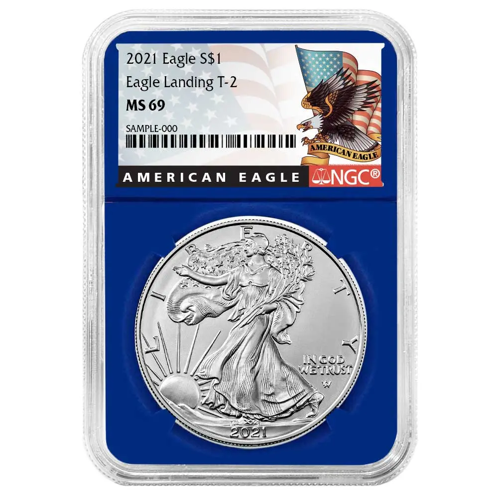 2021 $1 Type 2 American Silver Eagle NGC MS69 Black Label Blue Core
