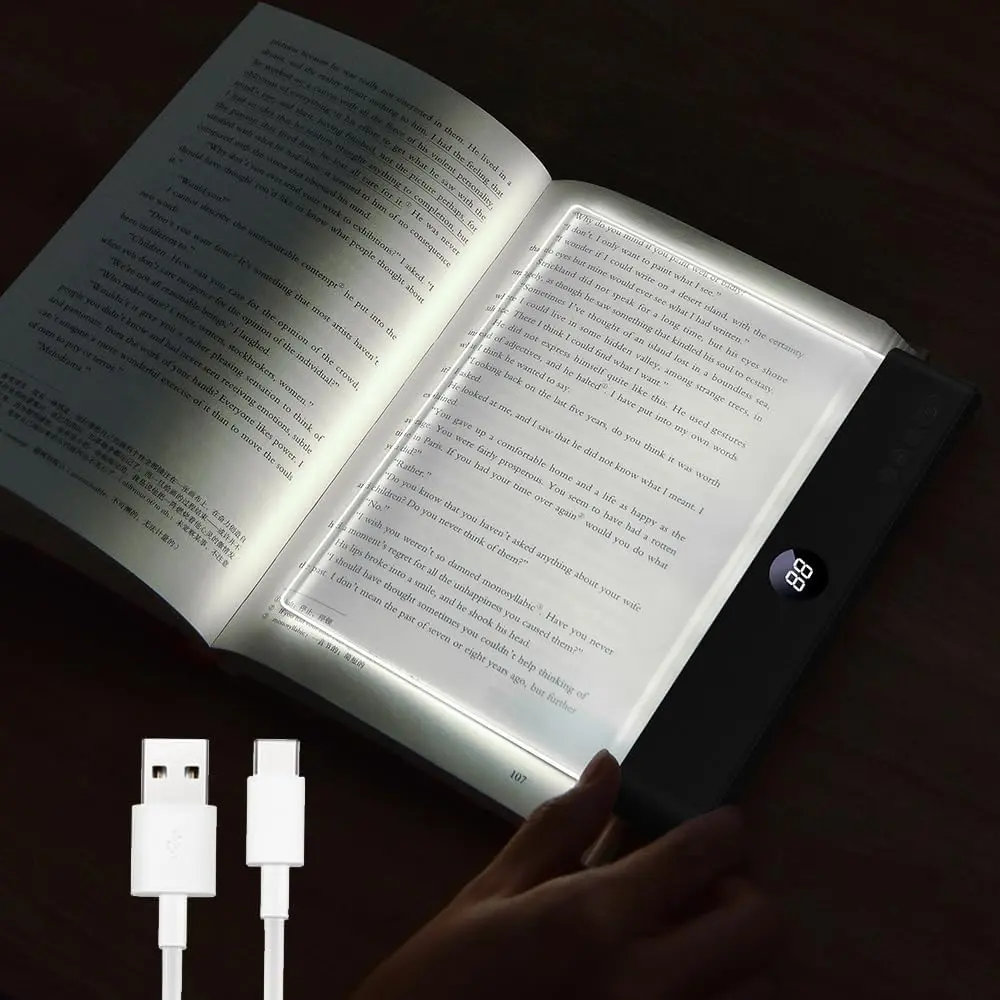 Book Light, Rechargeable Clear LED Flat Reading Light with 3 Colors & Timer, Dimmable Panel Plate Lamp Book Full Page Light for Reading in Bed at Night, Funny Gifts for Readers Kids Women Men