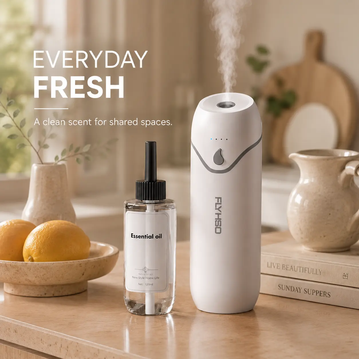 Cordless Automatic Aroma Home Fragrance Scent Dispenser - Push Button, Wall/Stand Mounted, Battery-Operated, Adjustable Time Settings, White, Hilton 120g Standard Can Spray