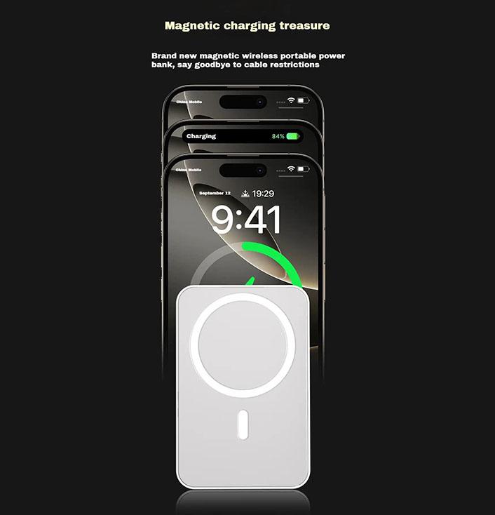 10000mAh Magnetic Power Bank, Wireless Portable Charger, Fast Charging for MagSafe Battery Pack for iPhone 16/15/14/13/12/Plus/Pro Max, Compact Device