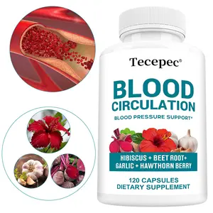 Tecepec Blood Circulation & Cardiovascular Support - Hibiscus, Beet Root & Garlic Extract Blend, 120 Capsules