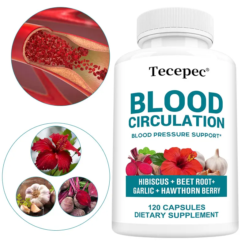 Tecepec Blood Circulation & Cardiovascular Support - Hibiscus, Beet Root & Garlic Extract Blend, 120 Capsules