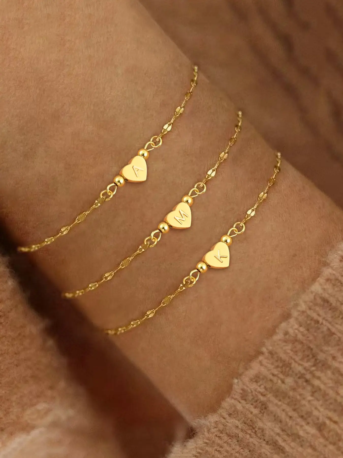 Heart Initial Letter Women's Bracelet, Personalized Jewelry Gift, Simple Cute Stainless Steel Chain, Casual Style, All Seasons, No Choking Hazard