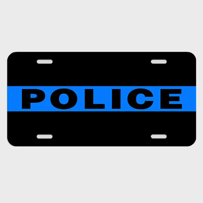 Police Blue Line Aluminum License Plate Tag - 6"x12", UV Protected, for NYPD Vehicles, Ideal for US Veterans, Model LF030
