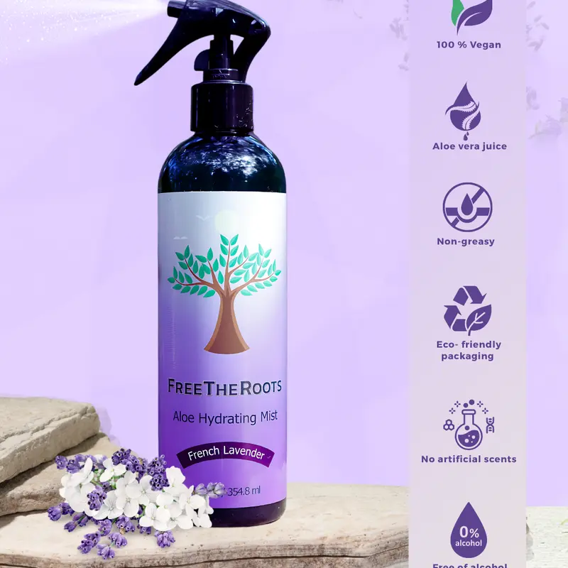 FreeTheRoots French Lavender Aloe Hydrating Mist - 12 fl oz - For Dry Hair & Scalp - Lightweight, Non-Greasy Hydration - With Aloe Vera & Lavender Oil