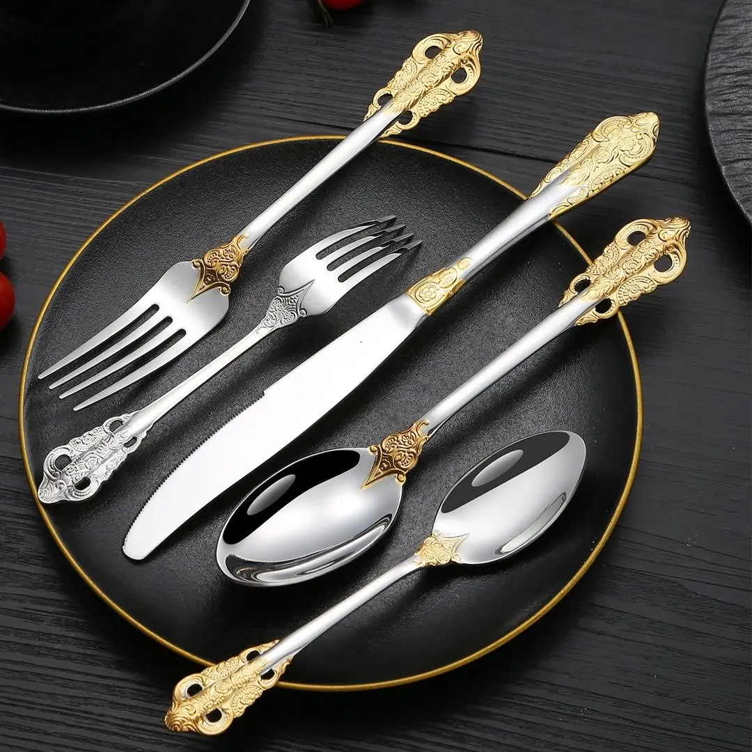 ELiTA ESSENTIALS 20-30 Pcs Luxury Silverware Set, Royal Flatware Set, Modern 304 Stainless Steel Flatware, Cutlery, Tableware. (Gold & Silver)