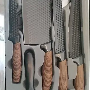 Professional 6/7-piece kitchen knife set, including chef's knife, slicing knife, paring knife, and scissors, made of high-carbon stainless steel for exceptional sharpness, with non-stick ergonomic wooden handles. This chef's knife set is suitable for home