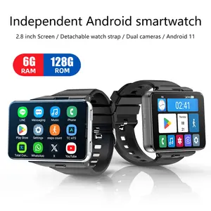 2.8inch Big Screen Android Smartwatch with 128G Storage Dual Cameras GPS WiFi Call & Message Detachable Strap Independent Use