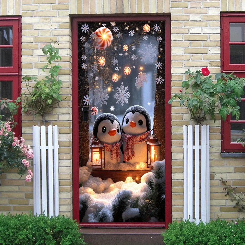 2pcs Christmas Penguin Wall Stickers Cartoon Animal Door Decor Self Adhesive Removable Decals Kids Room Bedroom Living Room Window Decoration Christmas Party Supplies New Year Decorative Stickers