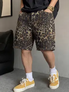 Leopard Print Denim Shorts, Summer Streetwear, Loose-Fit Cotton, Breathable Five-Quarter Pants, Casual Daily Wear, Hip-Hop Style, Lightweight Casual Shorts