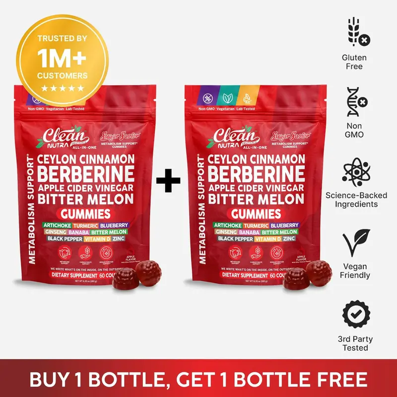 Clean Nutra BOGO | Berberine Gummies Metabolic Wellness Support & Apple Cider Vinegar Blood Sugar Gummy SugarSavior