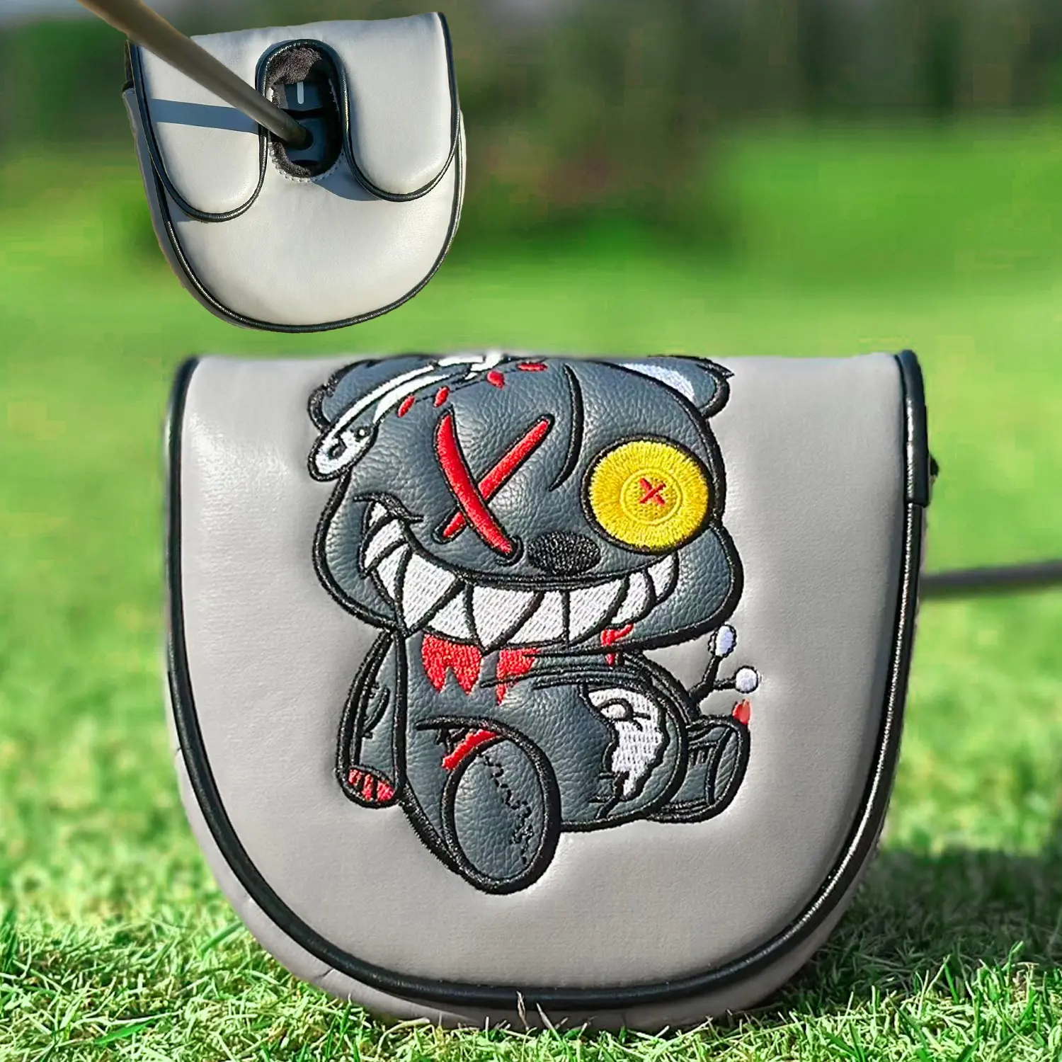 One-Eyed Bear Half-Moon Putter Cover, Durable Golf Club Protector, Cool Cartoon Style Accessory, Perfect Gift for Golf Lovers, Golf Accessories