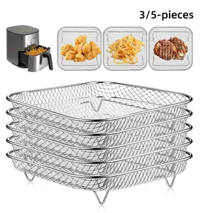 3/5pcs Square Air Fryer Rack and Basket Set, 304 Stainless Steel, Stackable Dehydrator, Multi-Use, Easy Clean, Gift for Cooking Lovers