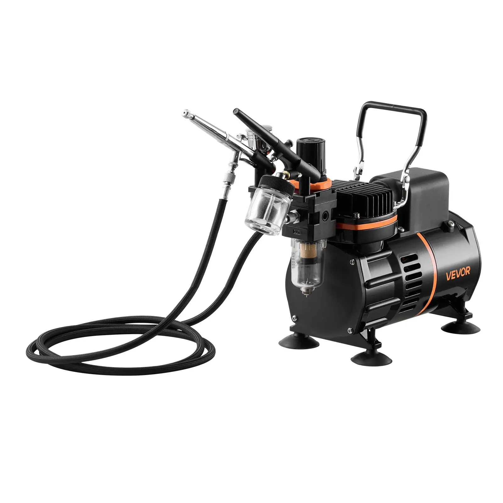 VEVOR Dual-Action Airbrush Full Tool Kit, 1/6 HP 120V Low Noise Air Compressor with 2 Cooling Fans (23-25 L/min), 3 0.3 mm Tip Dual-Action Airbrushes, Hose for Cake Decorating, Acrylic Projects, 3 Dual-Action Airbrushes