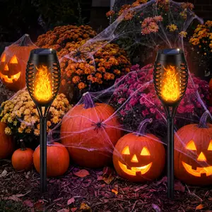 Solar Flame Torch Lights Outdoor, 6 Pack Solar Powered Flickering Flame Garden Lights, Waterproof IP65 Outdoor Decorative Pathway Lights, Auto On/Off Flickering Flame Stakes for Yard, Garden, Halloween, Christmas Decor
