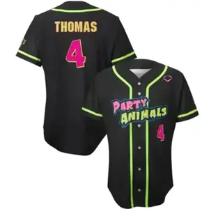 Party Animals Tanner Thomas #4 EvoShield Jersey - Black Loose Fit Breathable Polyester Baseball Jersey with Moisture-Wicking and Button Down Closures